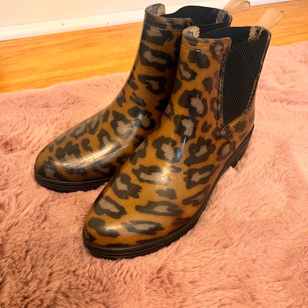 Waterproof, cheetah print ankle boots